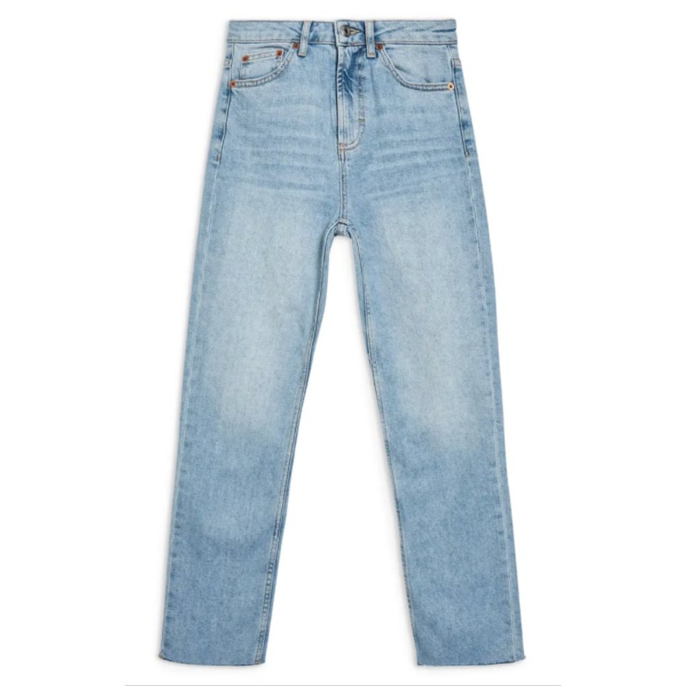 Topshop Raw Hem Crop Straight Leg Jeans in bleach